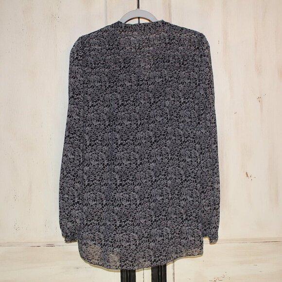 Max Studio black and white long-sleeve tie-neck tunic style blouse L - Picture 4 of 4